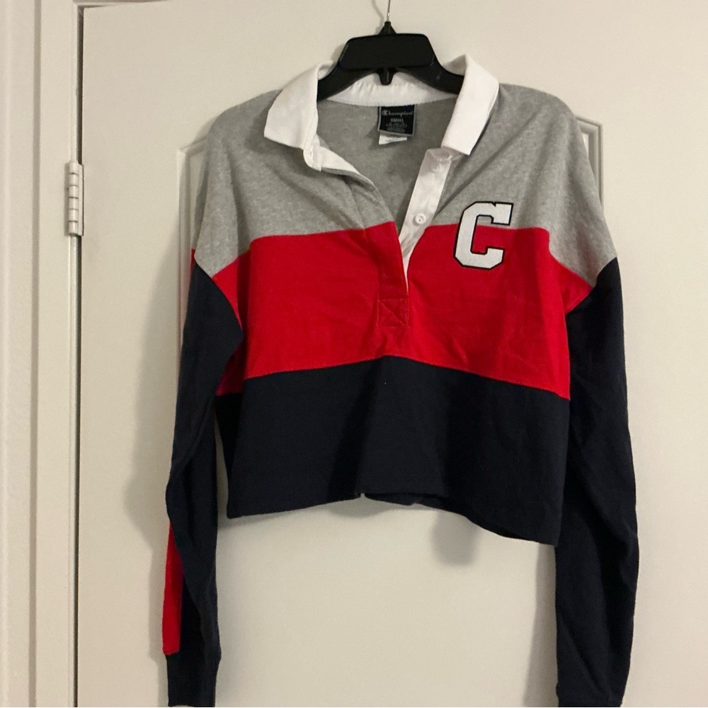 Champion Gray, Red, and Black Button Down Shirt